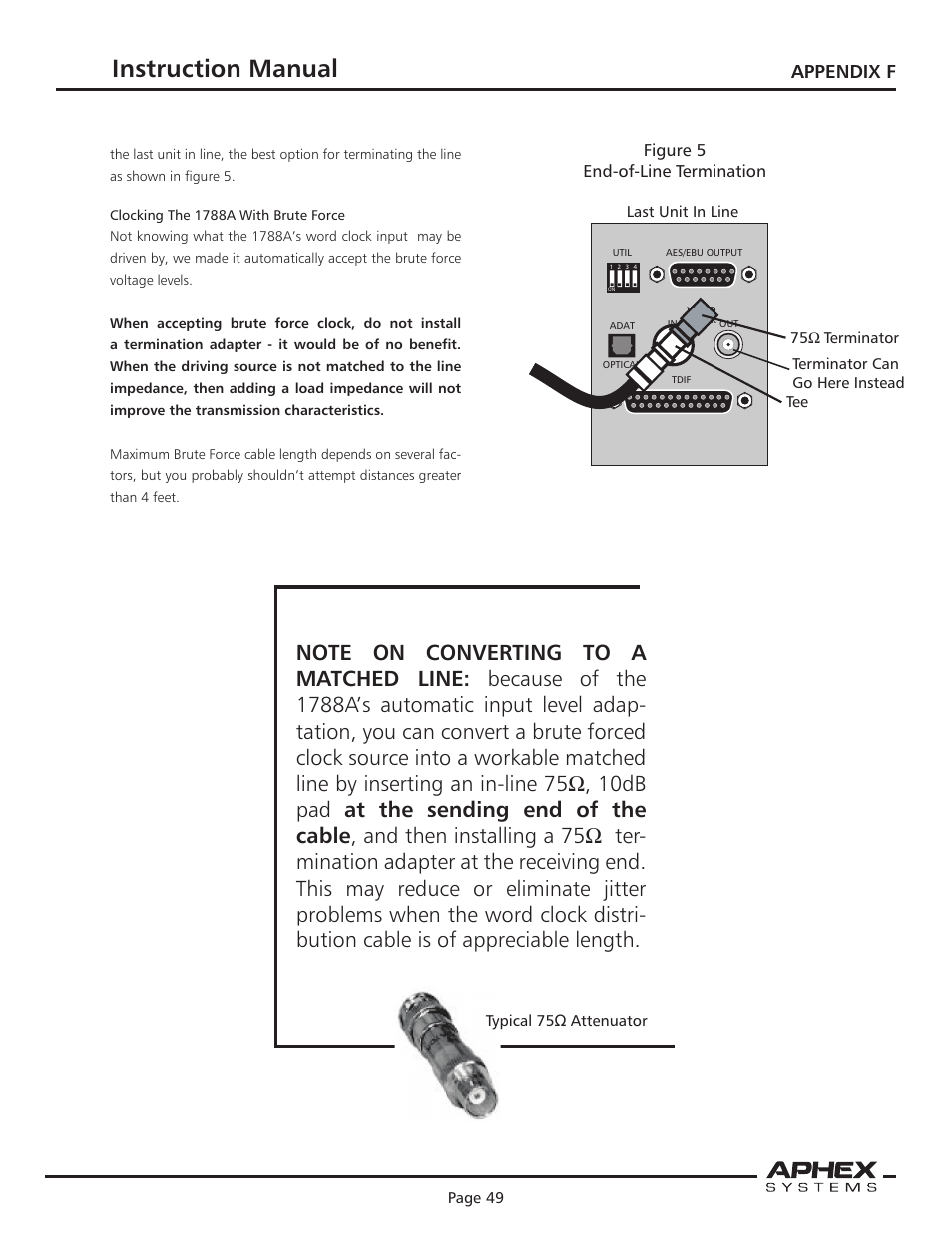 Instruction manual, Microphone preamplifier, Appendix f | Aphex 1788A Premium Eight Chan Mic Pre User Manual | Page 49 / 50