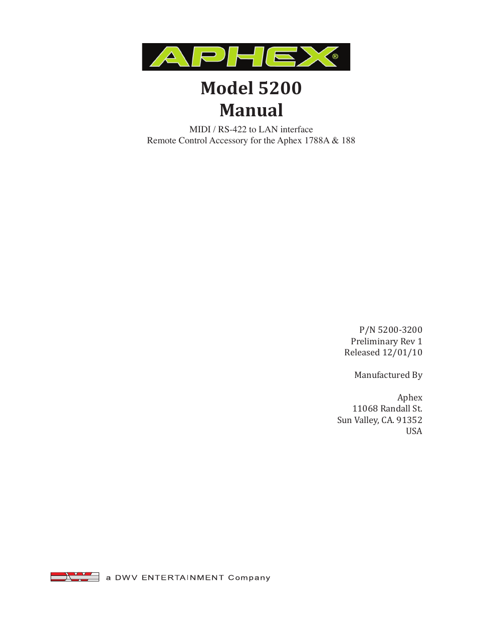 Aphex 5200 RC Interface User Manual | 12 pages