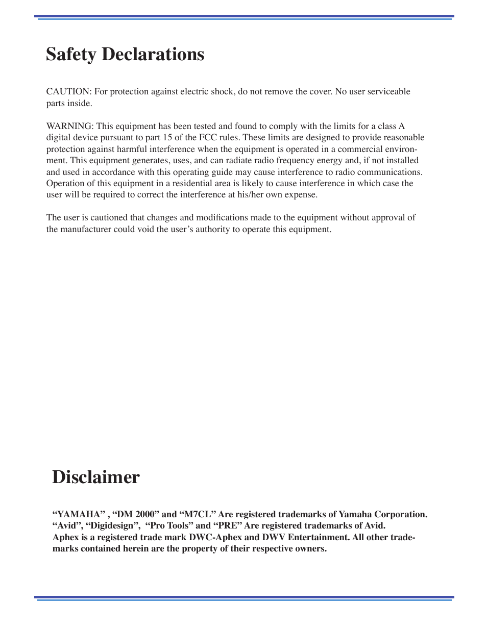 Disclaimer, Safety declarations | Aphex 5200 RC Interface User Manual | Page 11 / 12