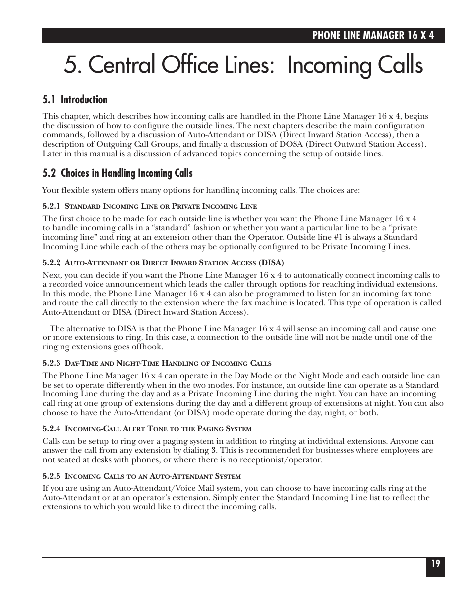 Central office lines: incoming calls, Phone line manager 16 x 4, 1 introduction | 2 choices in handling incoming calls | Black Box FX160A User Manual | Page 18 / 65