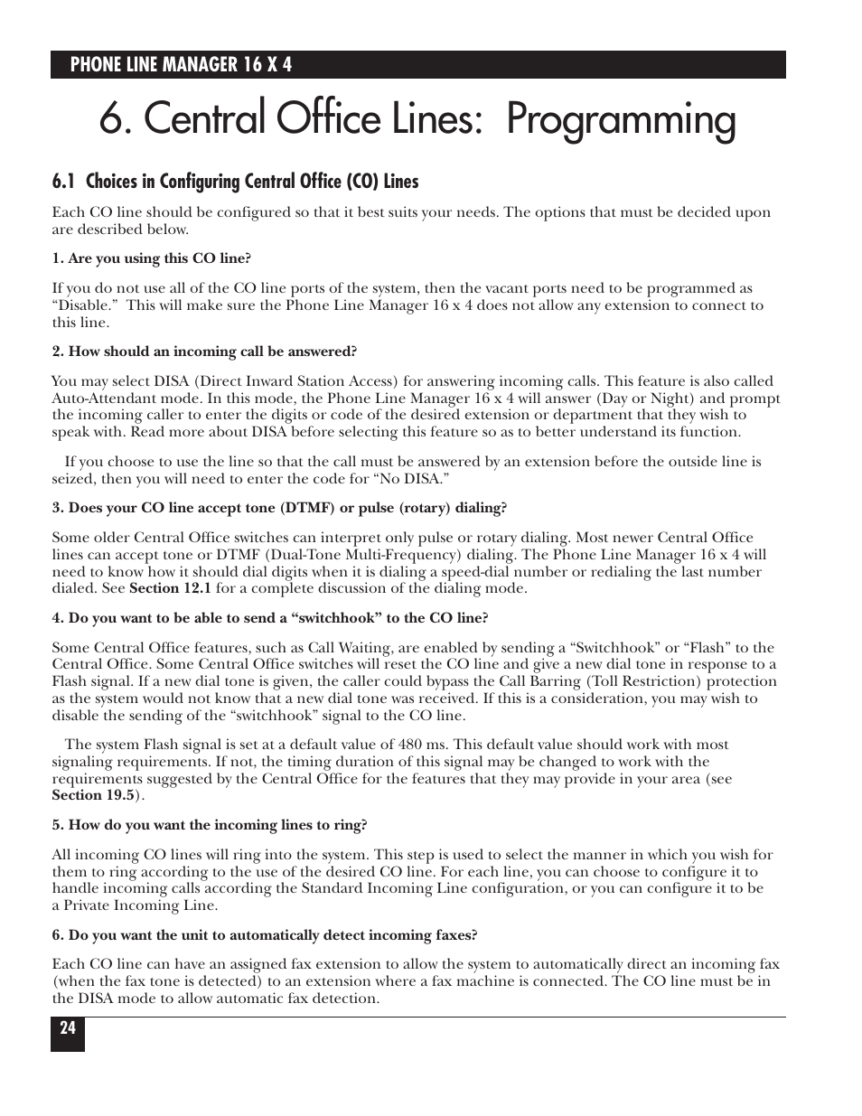 Central office lines: programming | Black Box FX160A User Manual | Page 23 / 65