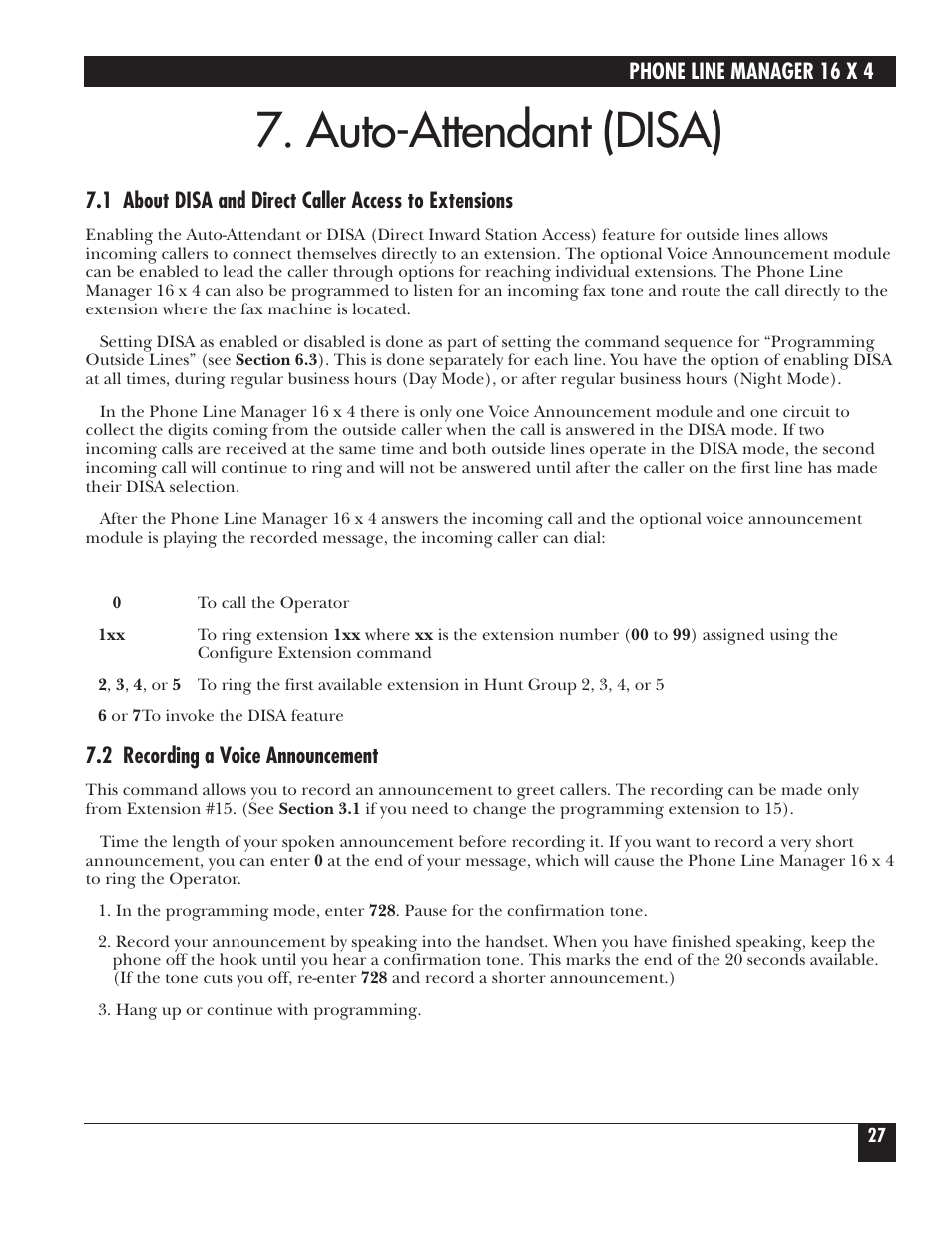 Auto-attendant (disa) | Black Box FX160A User Manual | Page 26 / 65