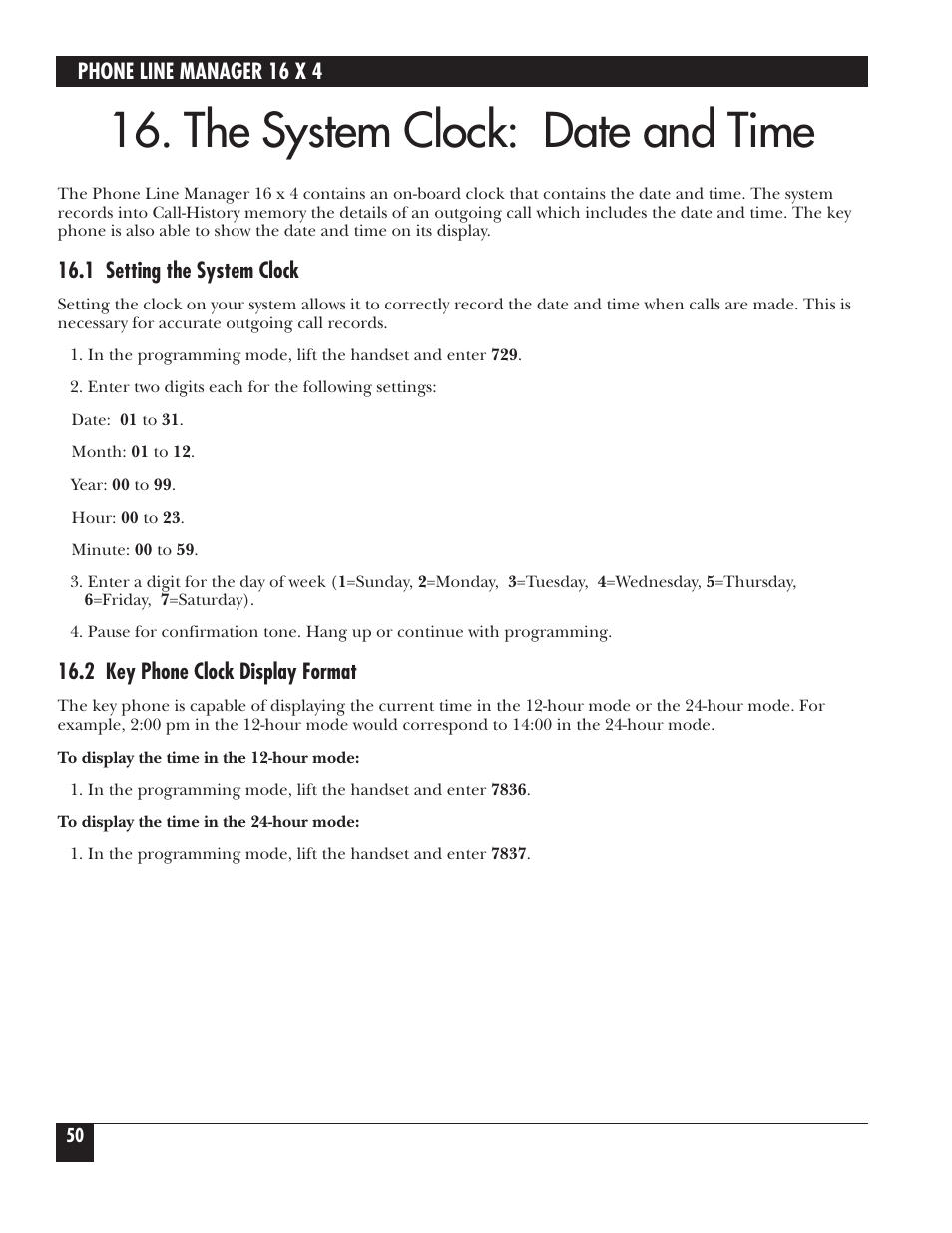 The system clock: date and time | Black Box FX160A User Manual | Page 49 / 65