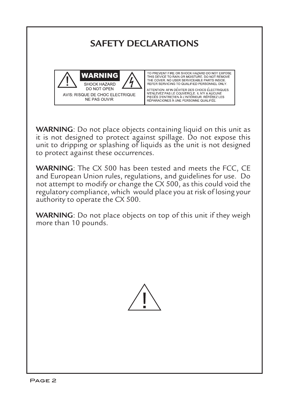 Safety declarations | Aphex Project 500 User Manual | Page 2 / 12