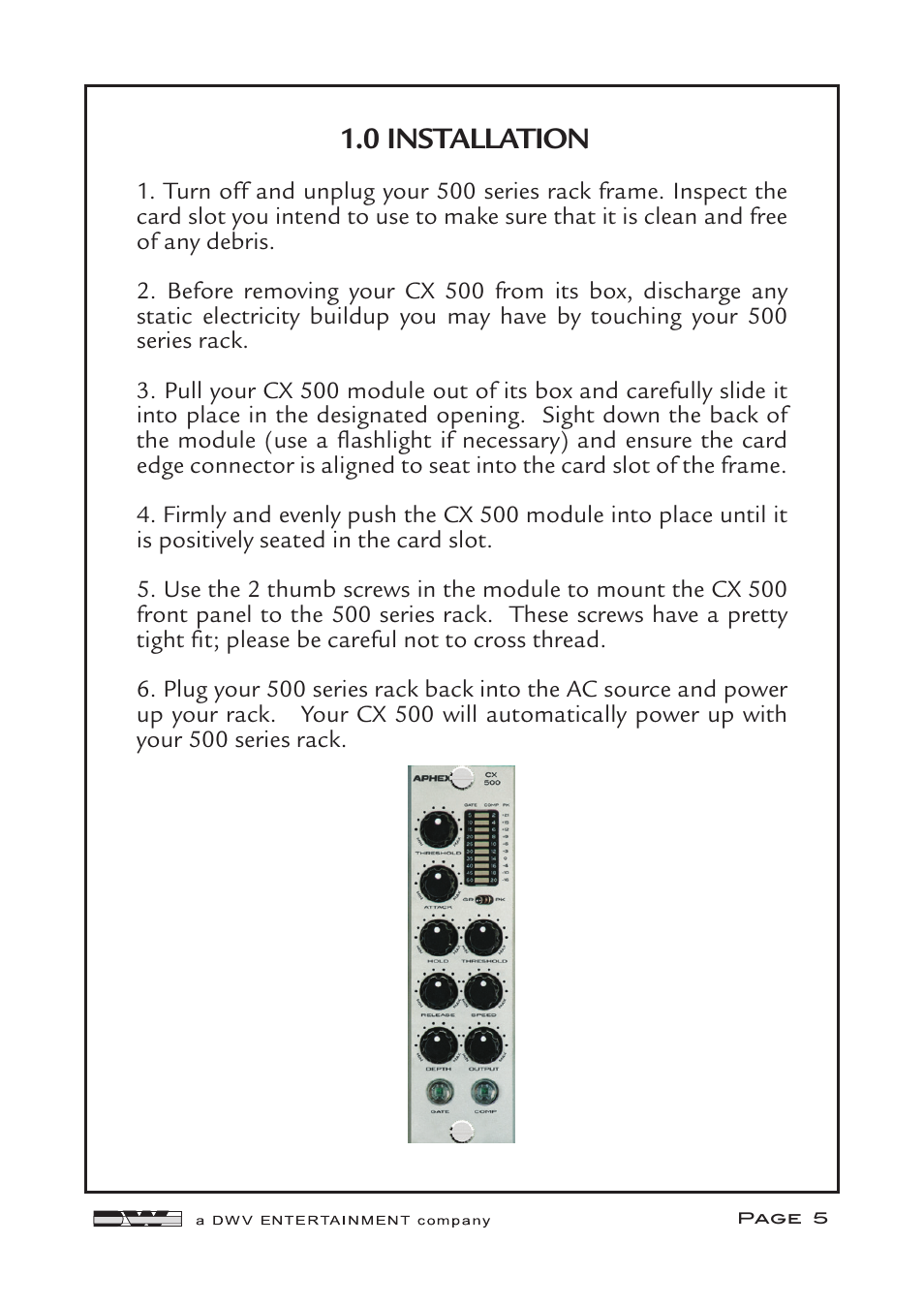 0 installation | Aphex Project 500 User Manual | Page 5 / 12