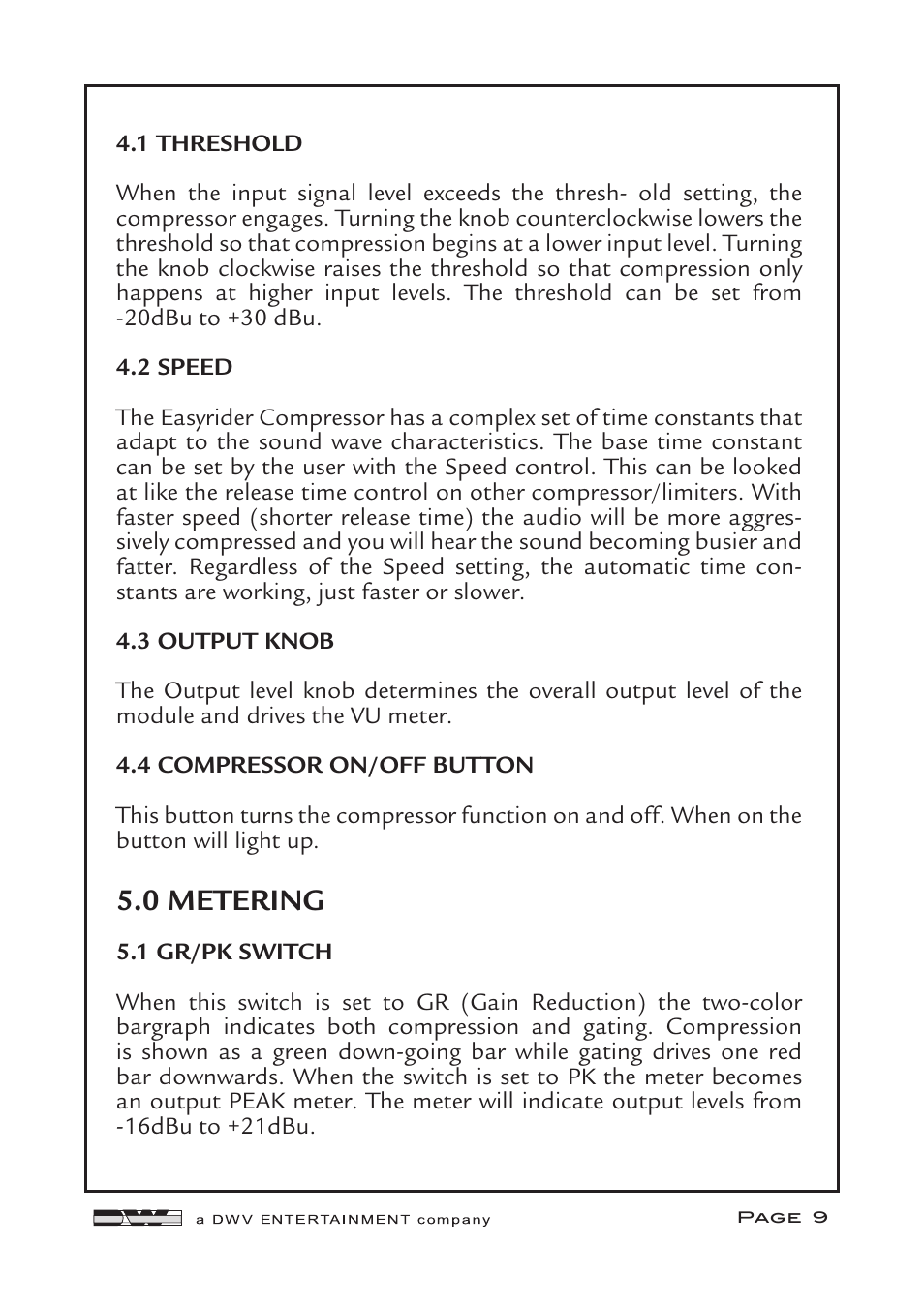 0 metering | Aphex Project 500 User Manual | Page 9 / 12