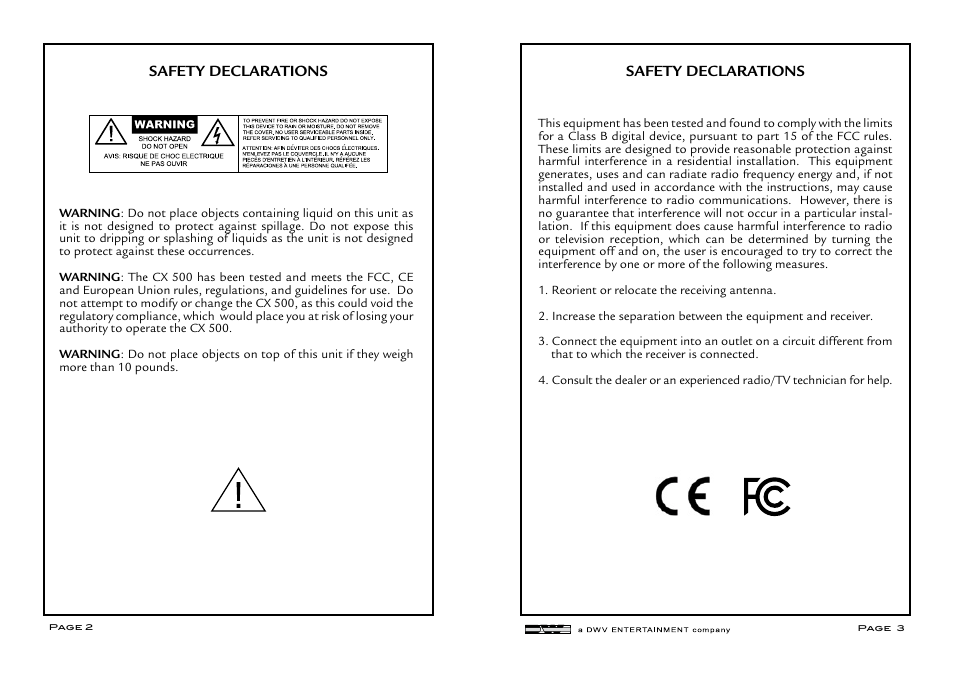 Safety declarations | Aphex Project 500 User Manual | Page 2 / 7
