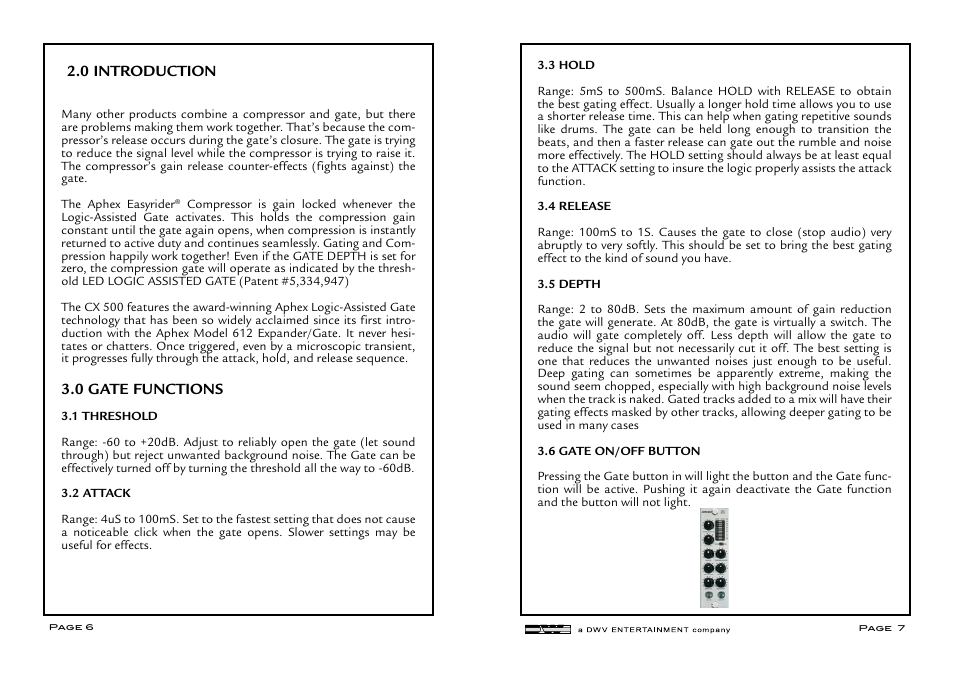 0 introduction, 0 gate functions | Aphex Project 500 User Manual | Page 4 / 7