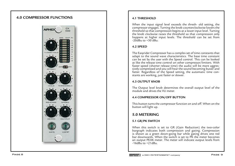 0 metering, 0 compressor functions | Aphex Project 500 User Manual | Page 5 / 7