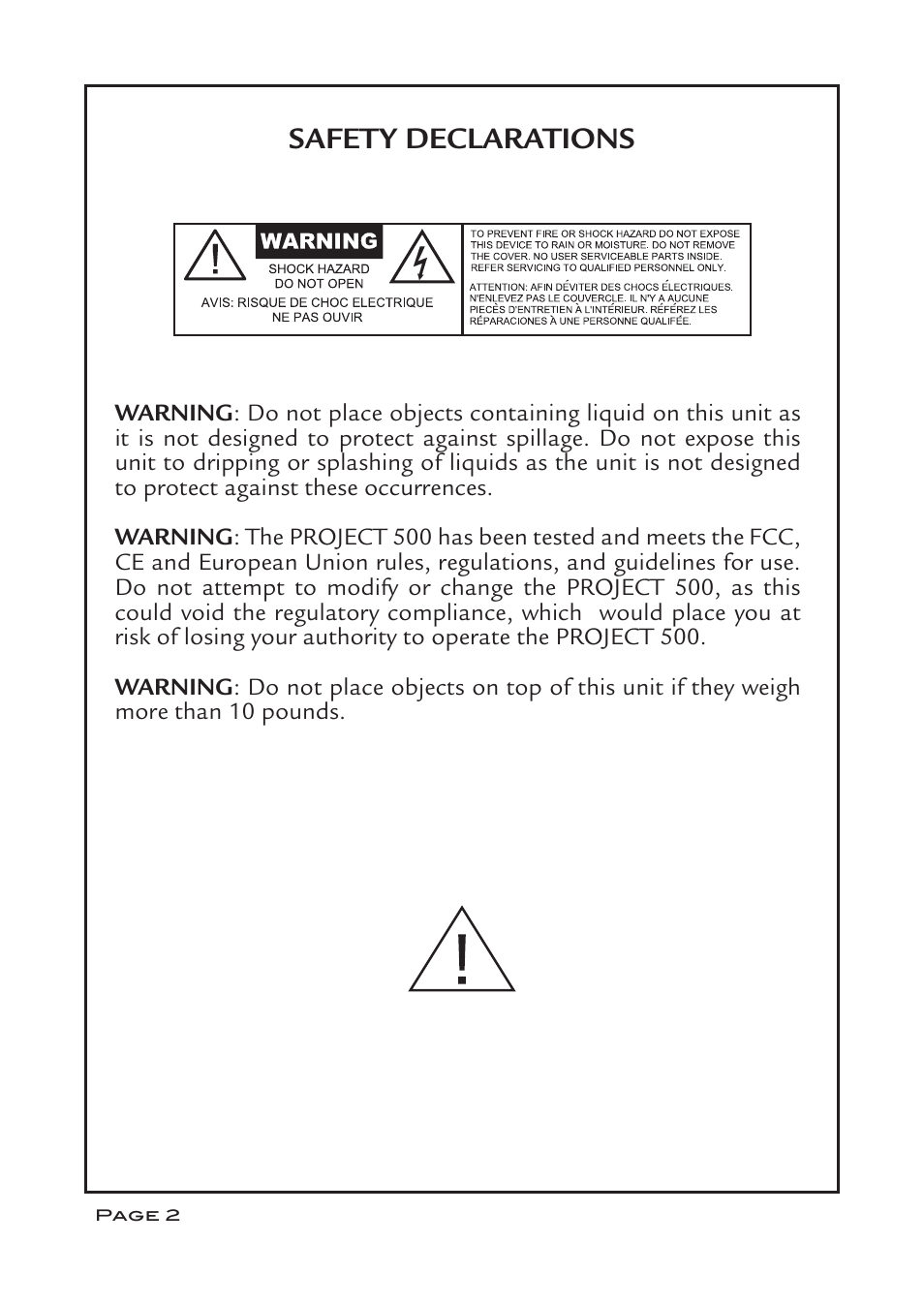 Safety declarations | Aphex CX 500 User Manual | Page 2 / 12