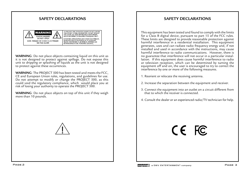 Safety declarations | Aphex CX 500 User Manual | Page 2 / 7