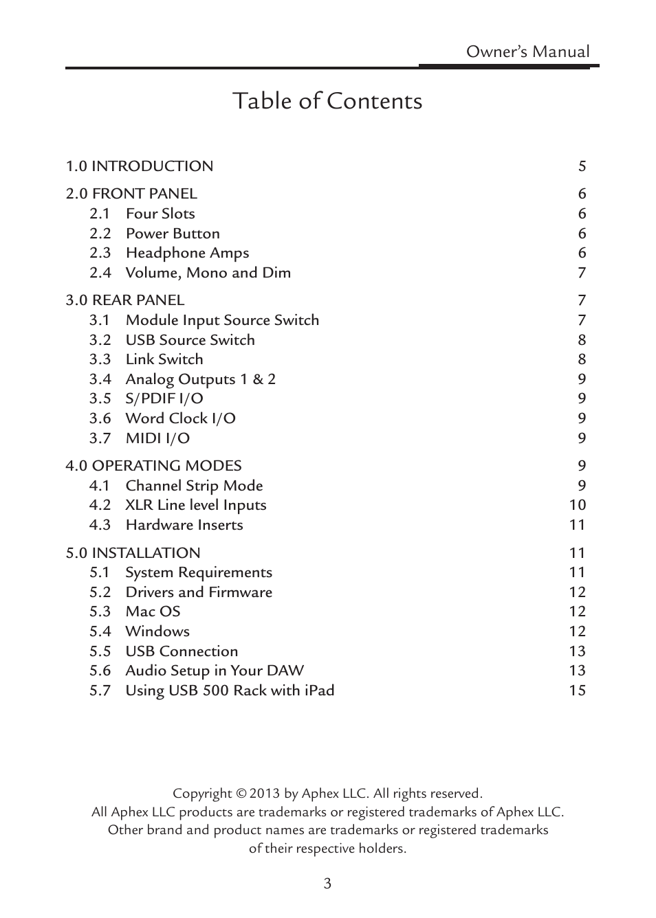 Aphex USB 500 Rack User Manual | Page 3 / 20