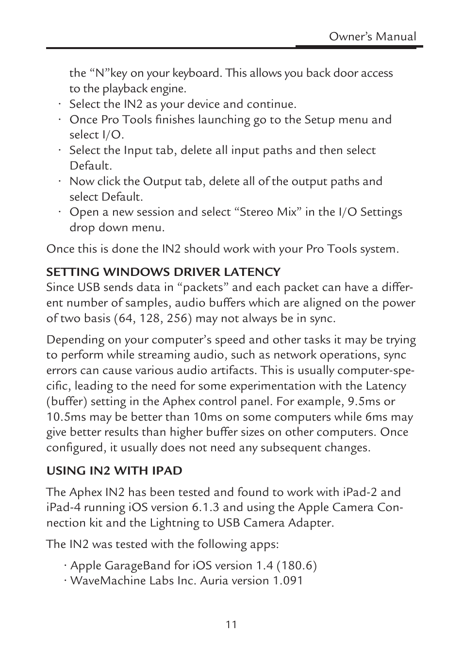 Aphex IN2 User Manual | Page 11 / 16