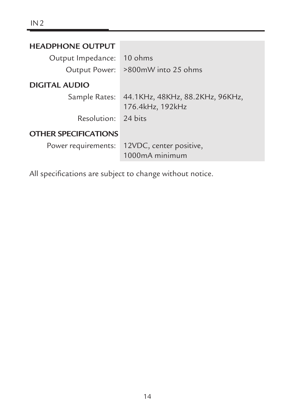 Aphex IN2 User Manual | Page 14 / 16