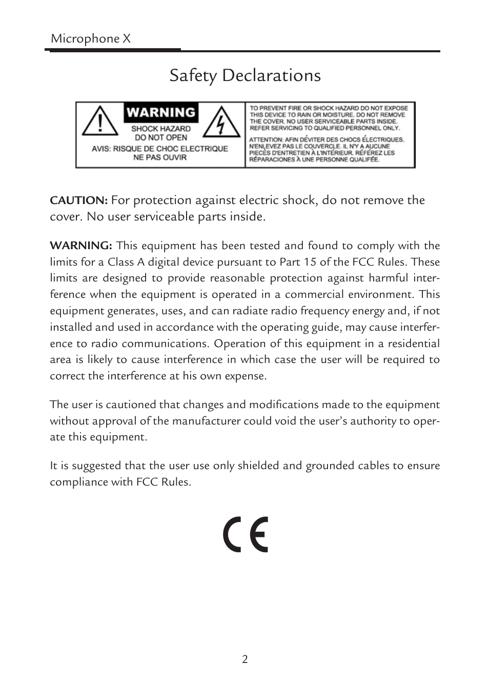 Safety declarations | Aphex Microphone X User Manual | Page 2 / 12