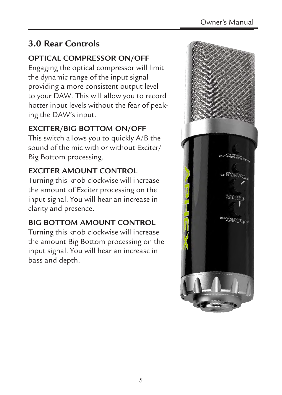 0 rear controls | Aphex Microphone X User Manual | Page 5 / 12