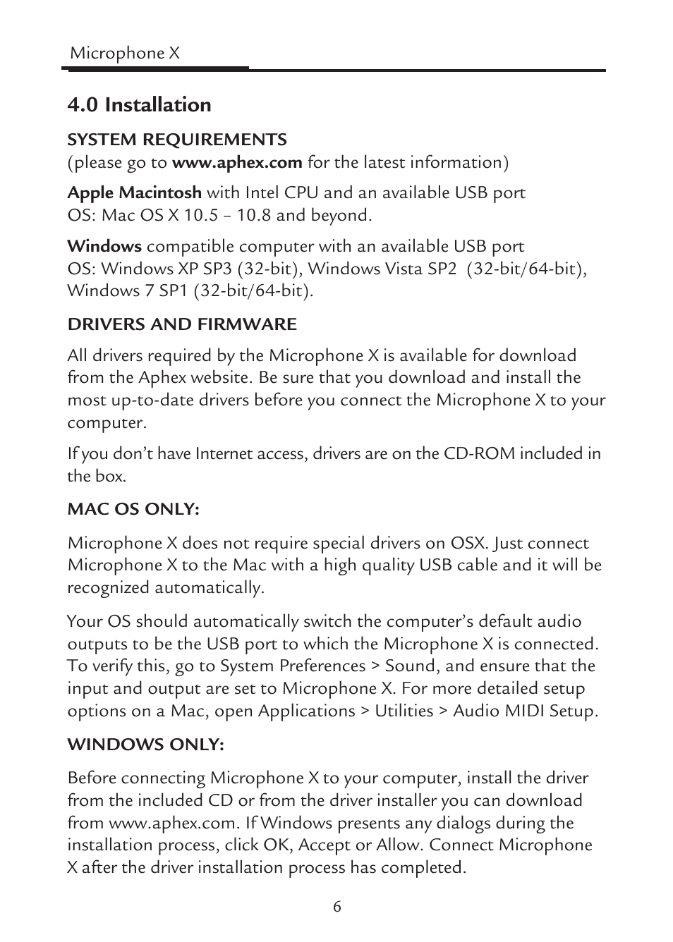 0 installation | Aphex Microphone X User Manual | Page 6 / 12