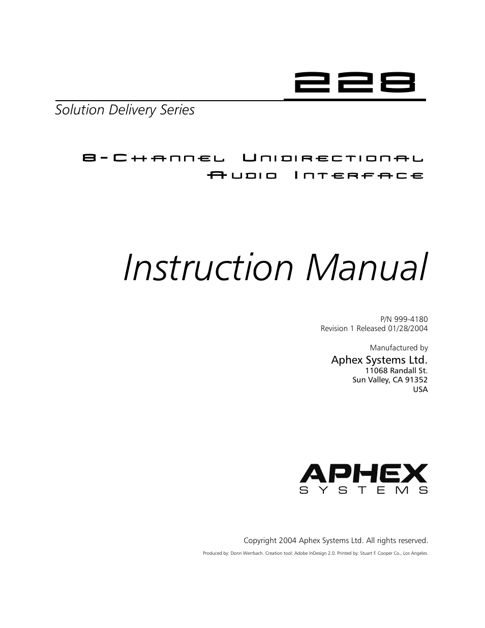 Instruction manual | Aphex 228 User Manual | Page 2 / 24