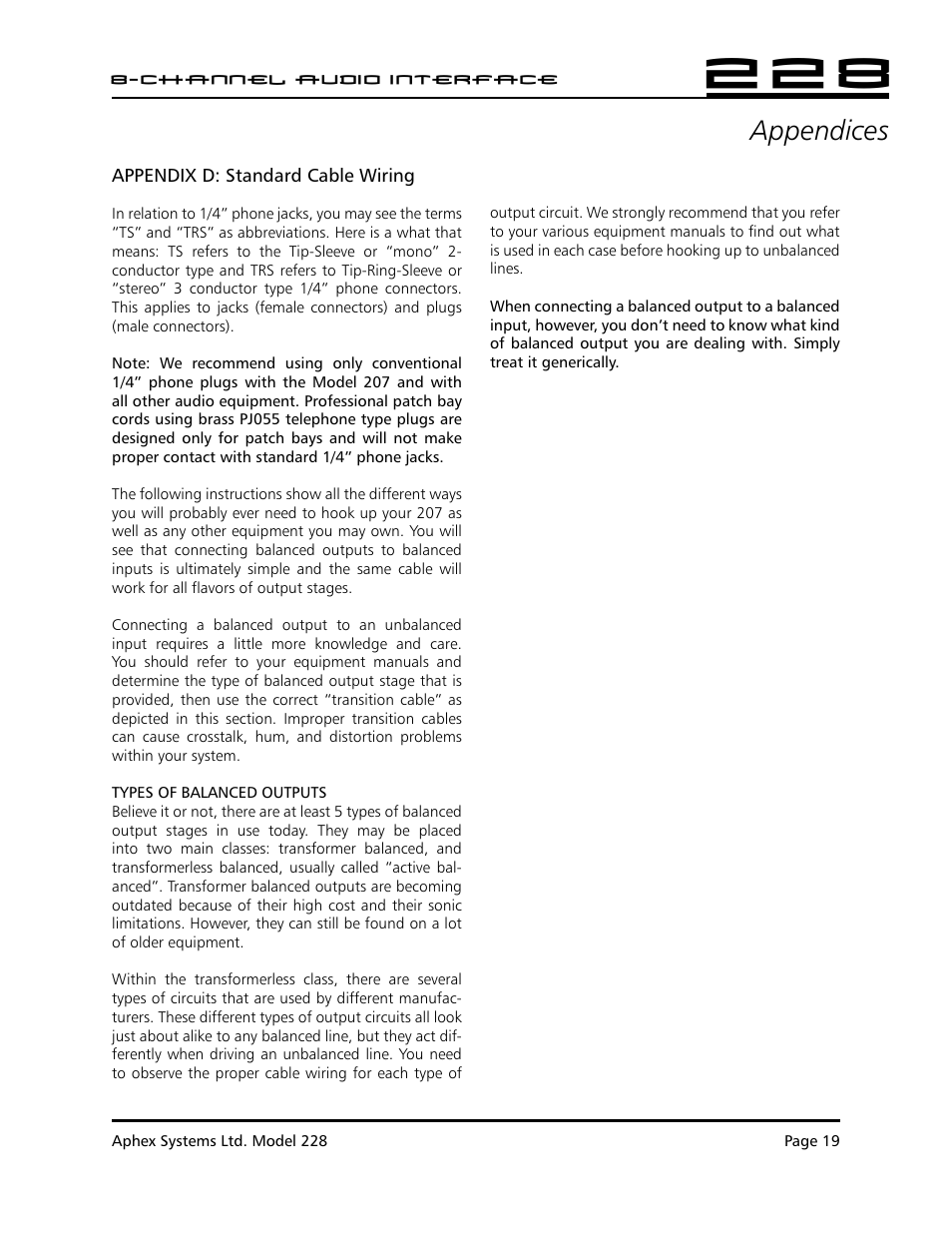 Appendices | Aphex 228 User Manual | Page 20 / 24
