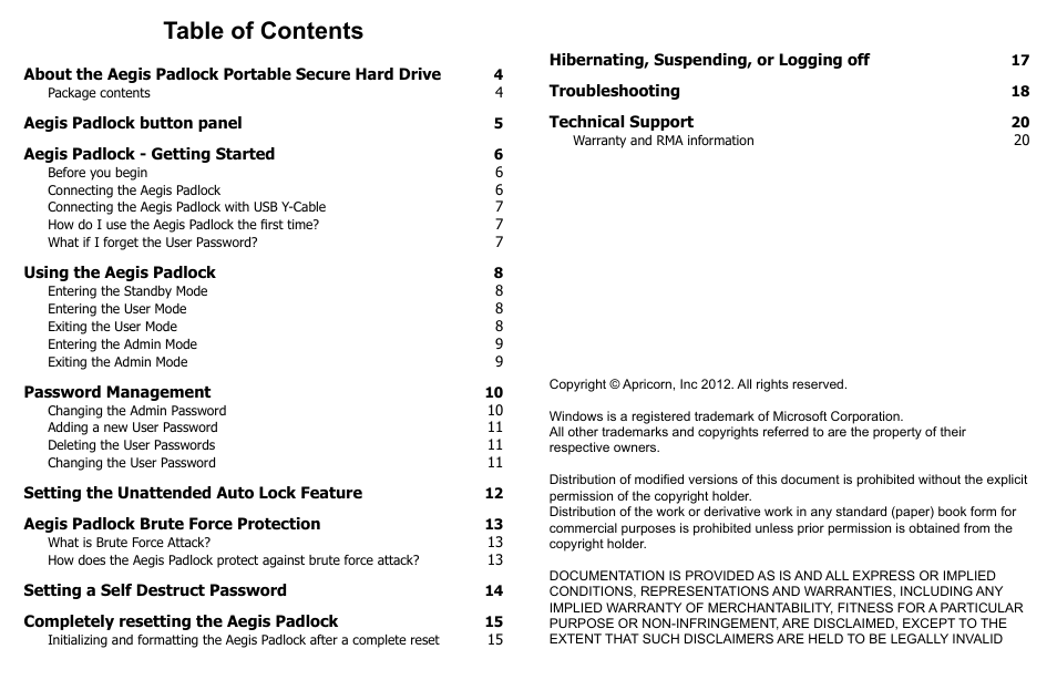 Apricorn Aegis Padlock USB 3.0 - Solid State Drive User Manual | Page 2 / 11