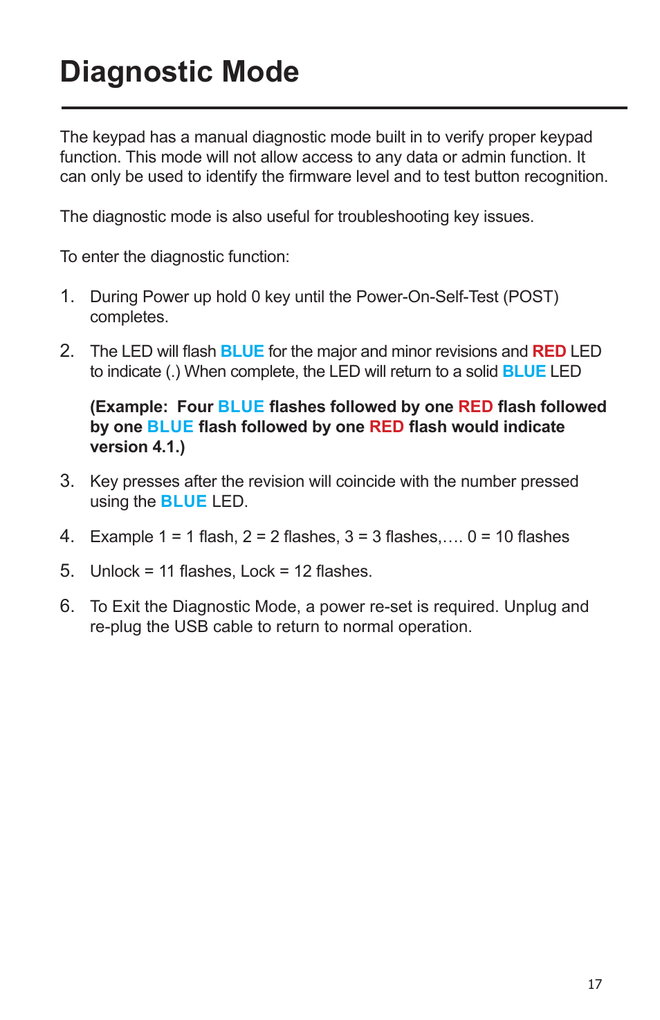 Diagnostic mode | Apricorn Aegis Padlock SSD - USB 3.0 Solid State Drive User Manual | Page 17 / 21