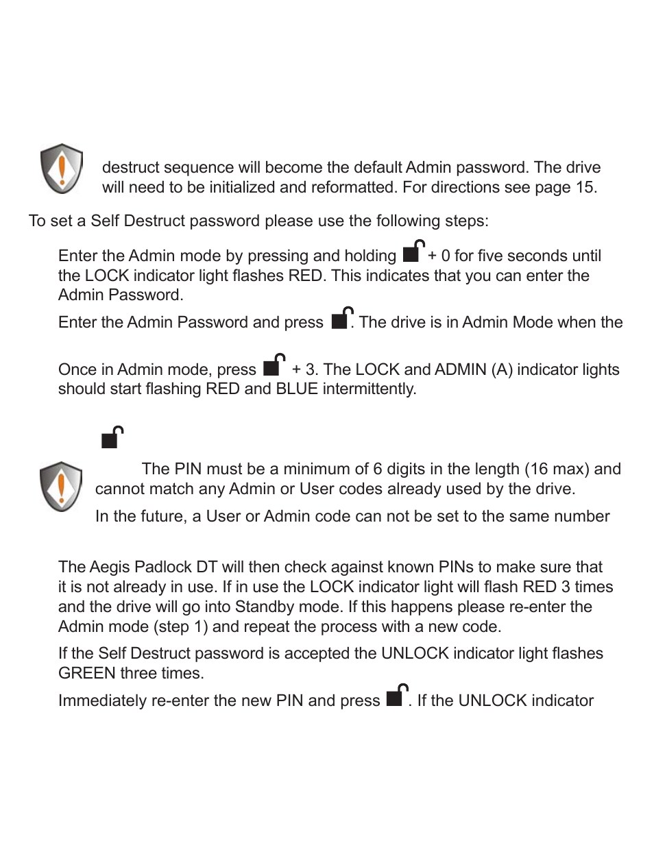 Setting a self destruct password | Apricorn Aegis Padlock DT - USB 3.0 Desktop Drive User Manual | Page 14 / 21