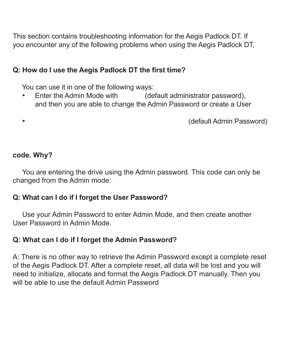 Troubleshooting | Apricorn Aegis Padlock DT - USB 3.0 Desktop Drive User Manual | Page 18 / 21