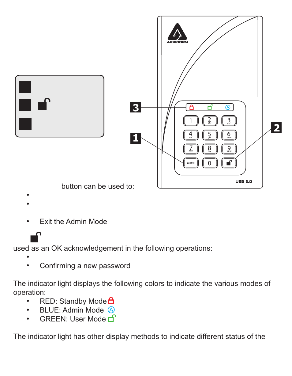 Aegis padlock dt button panel | Apricorn Aegis Padlock DT - USB 3.0 Desktop Drive User Manual | Page 5 / 21
