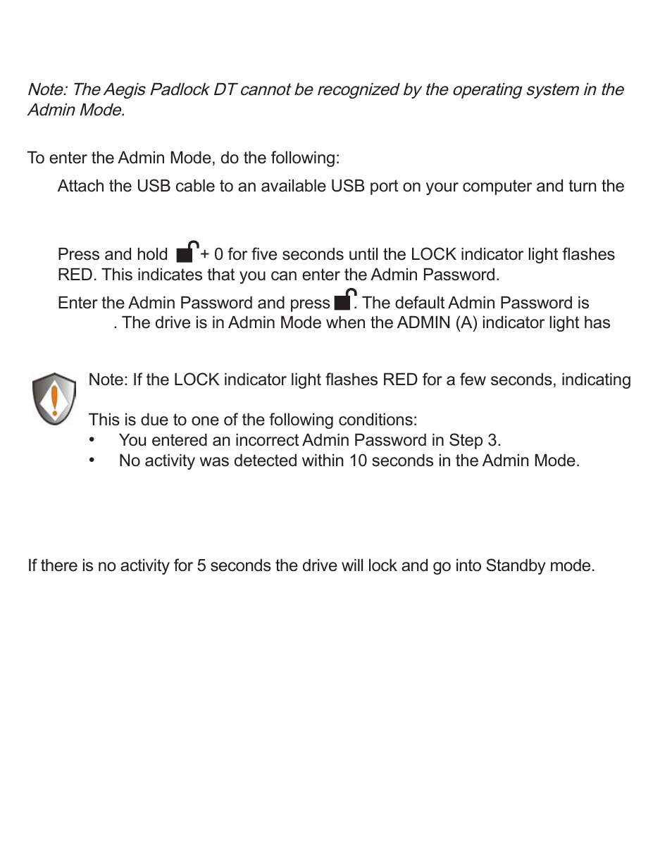 Entering the admin mode, Exiting the admin mode | Apricorn Aegis Padlock DT - USB 3.0 Desktop Drive User Manual | Page 9 / 21