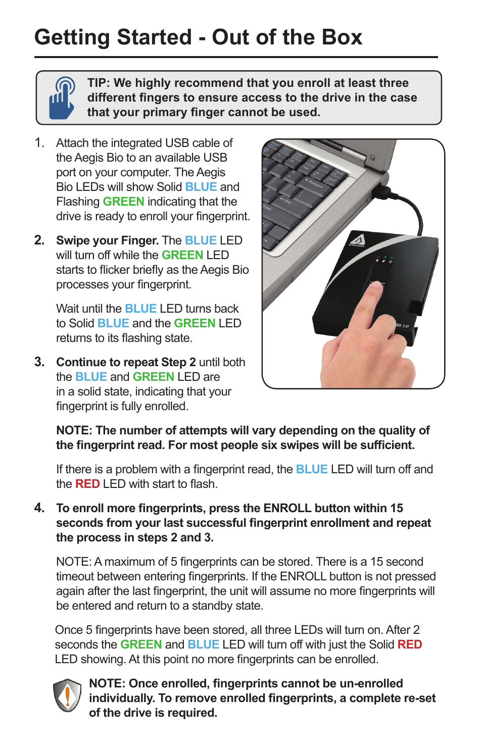 Getting started - out of the box | Apricorn Aegis Bio 3.0 - Solid State Drive User Manual | Page 2 / 4