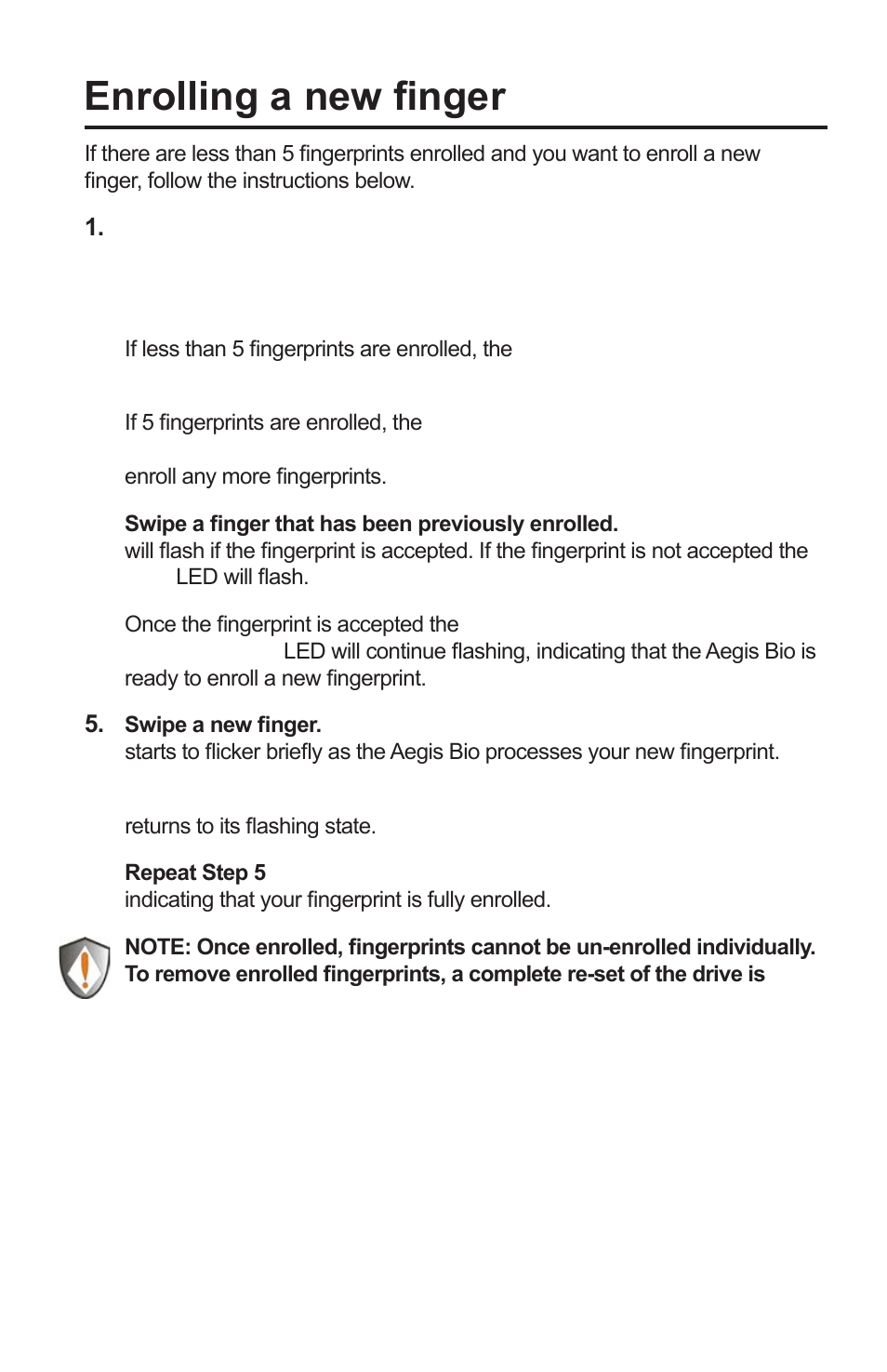 Enrolling a new finger | Apricorn Aegis Bio 3.0 - Solid State Drive User Manual | Page 12 / 16