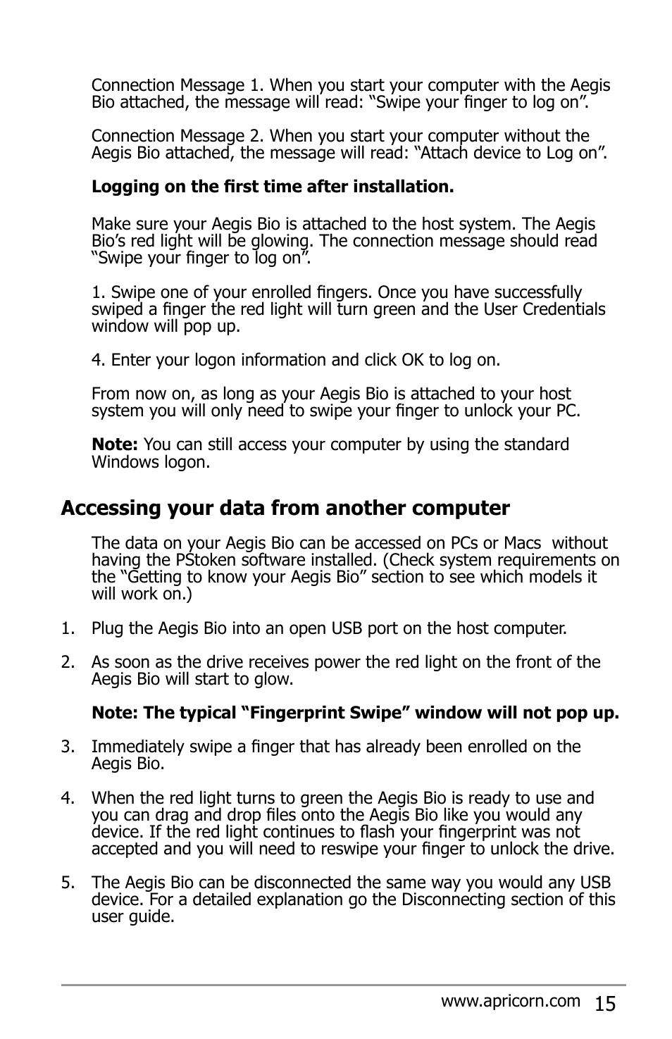 Accessing your data from another computer | Apricorn Aegis Bio - USB 2.0 User Manual | Page 15 / 36