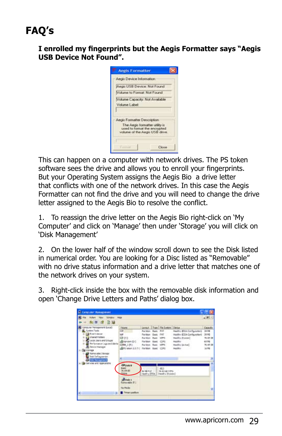 Faq’s | Apricorn Aegis Bio - USB 2.0 User Manual | Page 29 / 36