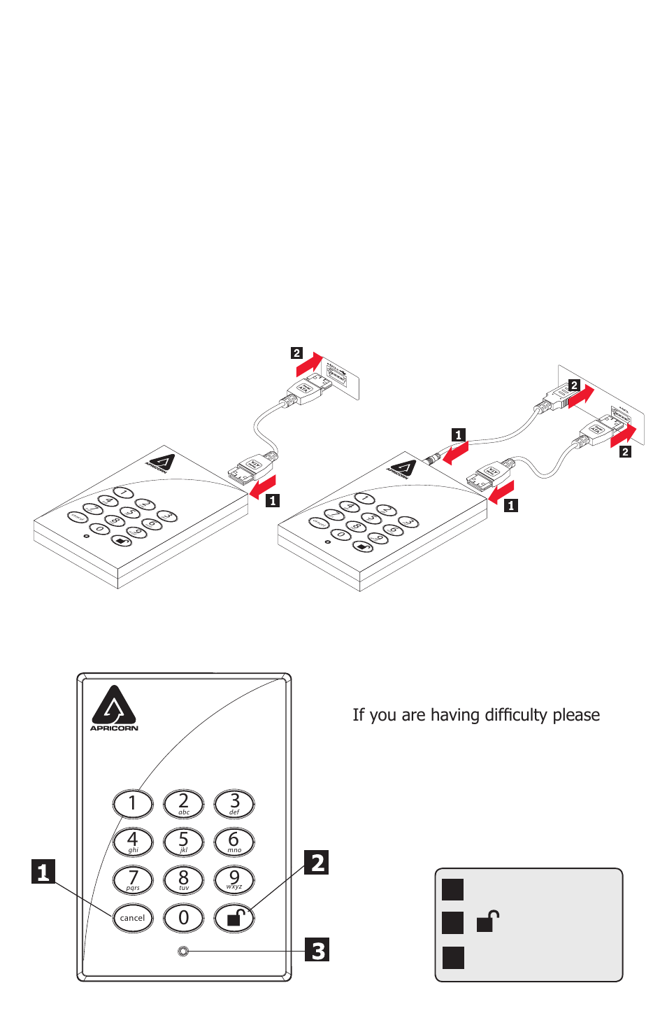 Button panel connecting via esata, Esata/usb combo connector standard esata connector | Apricorn Aegis Padlock Pro - Solid State Drive User Manual | Page 2 / 4