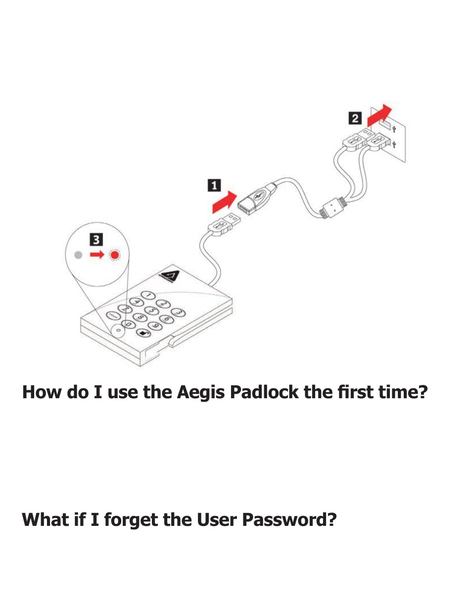 Connecting the aegis padlock with usb y-cable | Apricorn Aegis Padlock USB 2.0 - Solid State Drive User Manual | Page 7 / 19