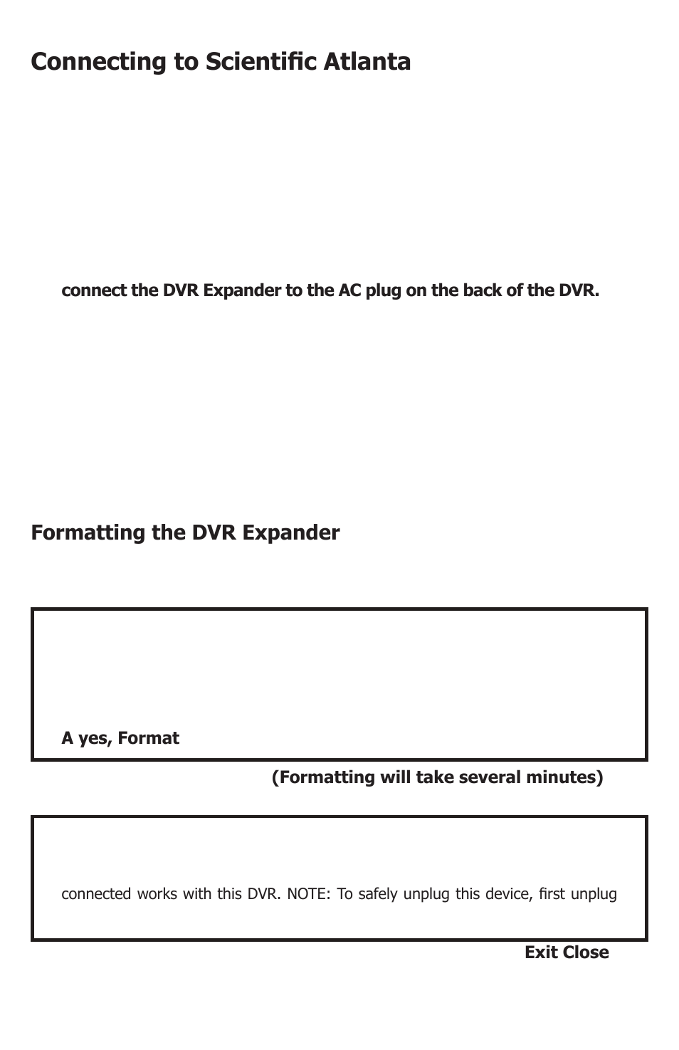 Connecting to scientific atlanta, Series dvrs, Formatting the dvr expander | Apricorn DVR Expander II for Dish Network User Manual | Page 3 / 8