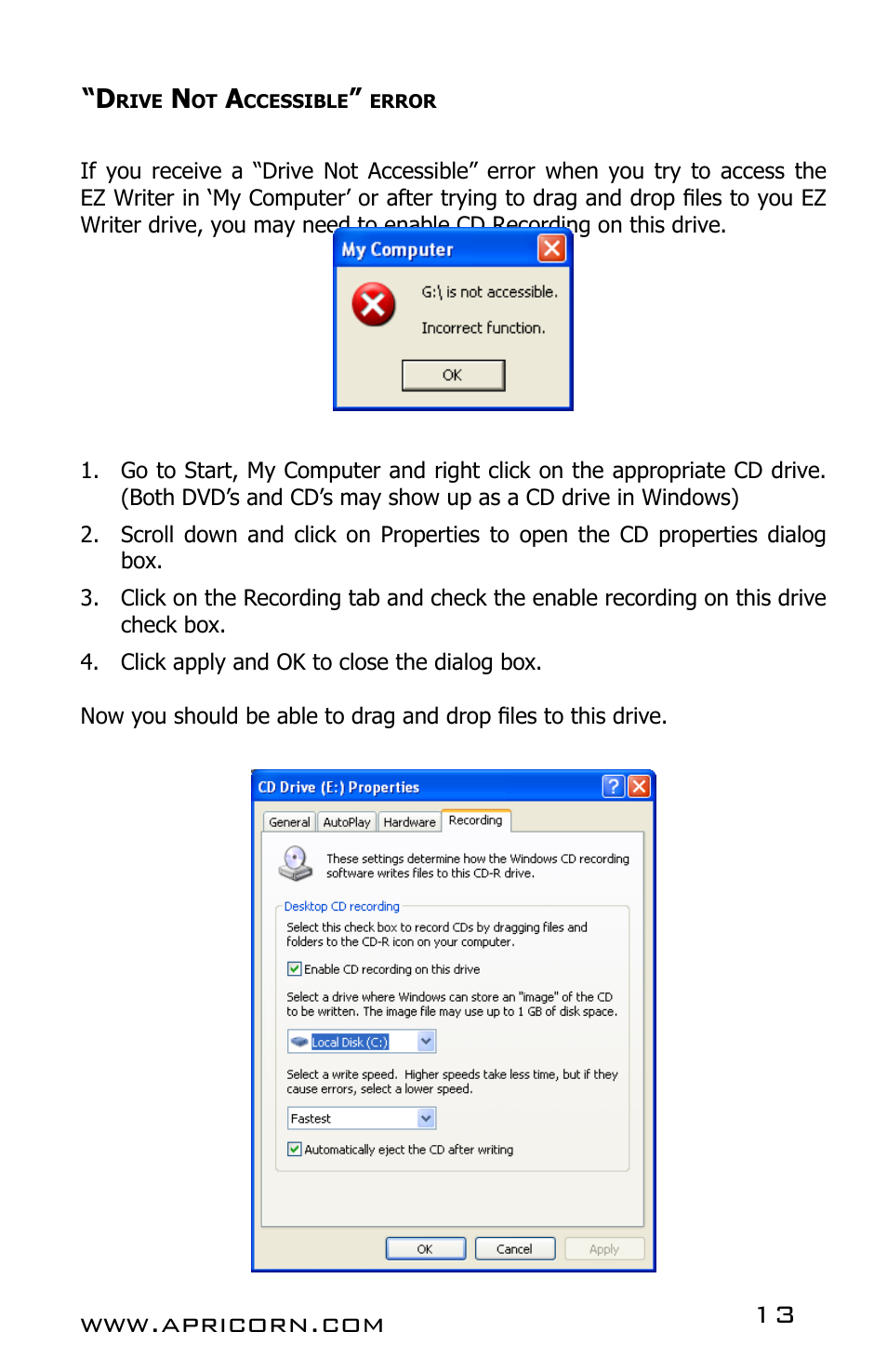 Apricorn EZ Writer LS - Dual Layer DVD Burner User Manual | Page 13 / 20