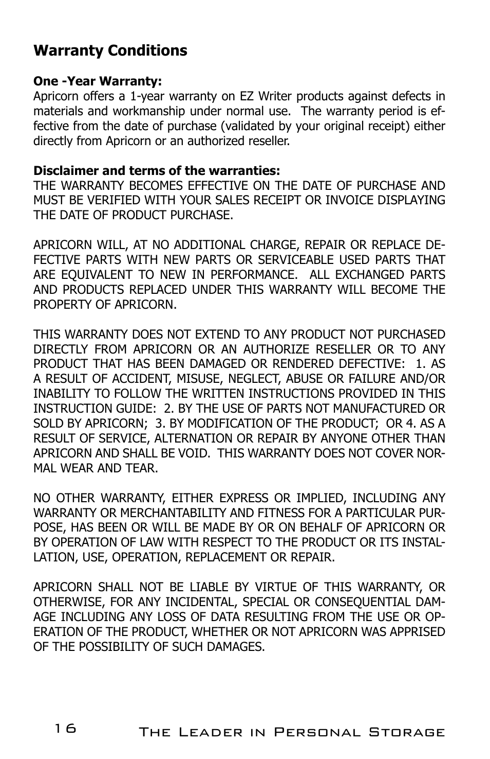 The leader in personal storage 16 | Apricorn EZ Writer LS - Dual Layer DVD Burner User Manual | Page 16 / 20