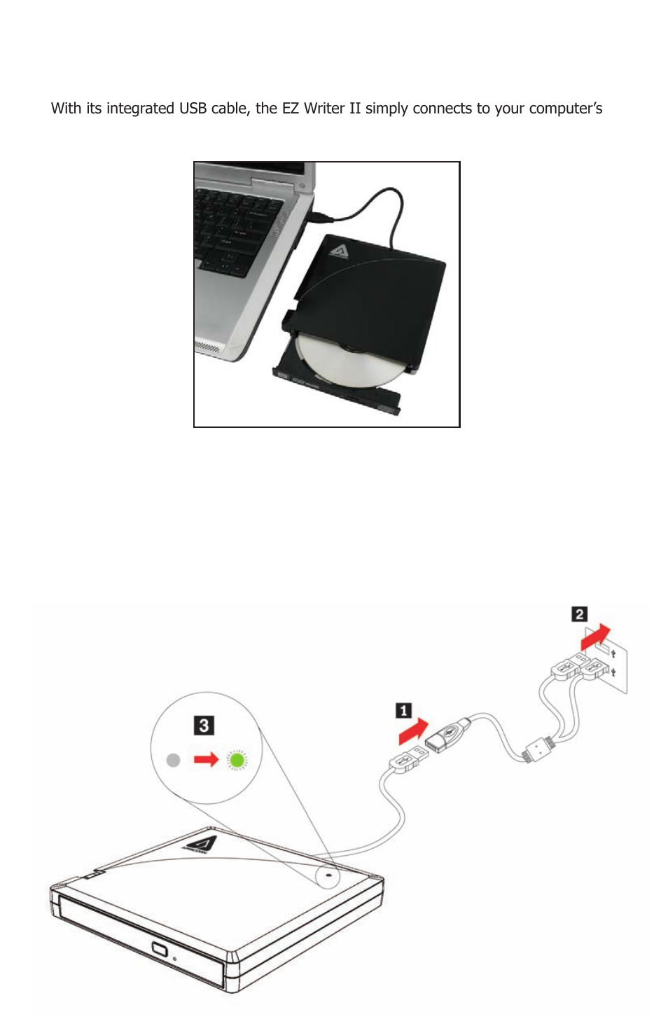 Connecting the ez writer ii | Apricorn EZ Writer II - Dual layer DVD Burner User Manual | Page 3 / 4