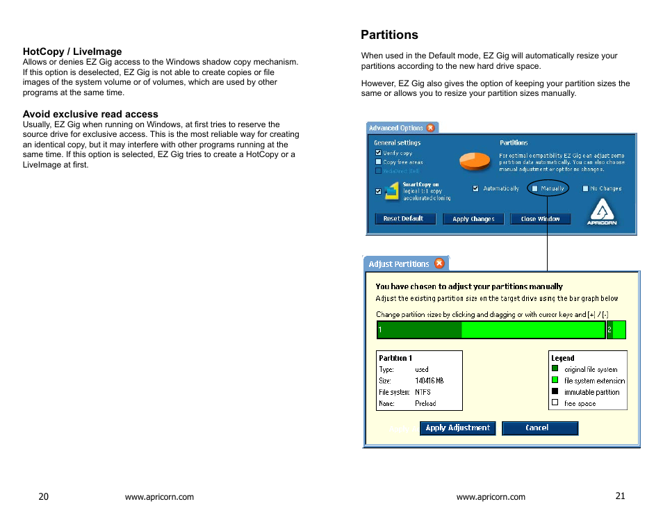 Hotcopy / liveimage, Avoid exclusive read access, Partitions | Apricorn SATA Wire 3.0 - USB 3.0 Interface to any 2.5" SATA Drive User Manual | Page 11 / 20