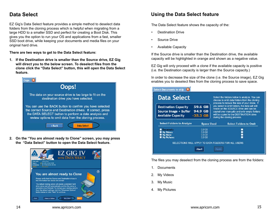 Data select, Using the data select feature | Apricorn SATA Wire 3.0 - USB 3.0 Interface to any 2.5" SATA Drive User Manual | Page 8 / 20