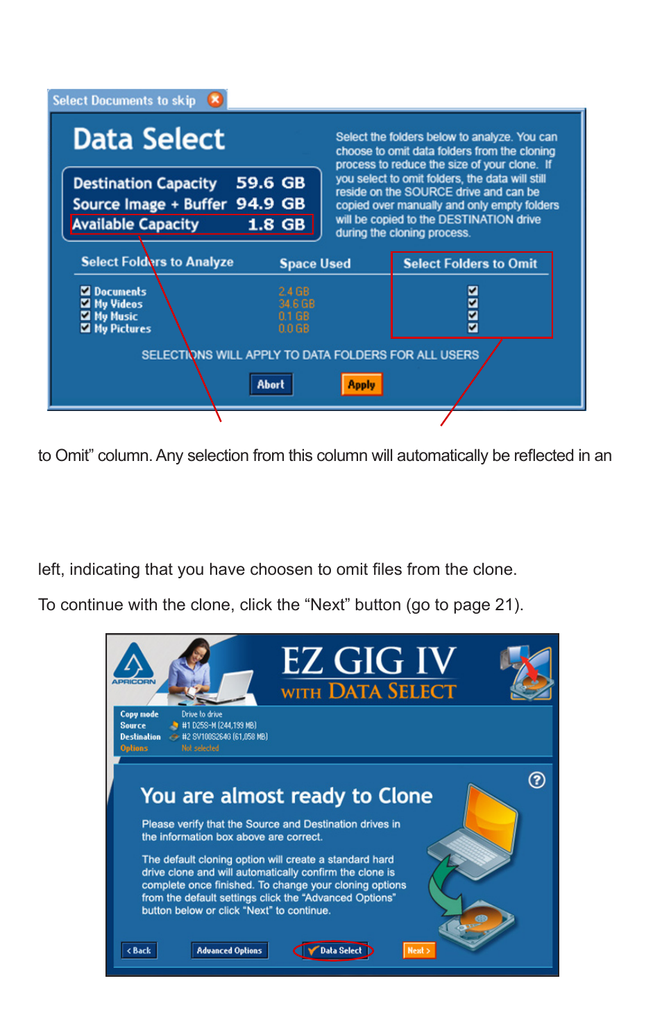 Selecting folders to omit | Apricorn SATA Wire - USB 2.0 Interface to any 2.5" SATA Drive User Manual | Page 18 / 40
