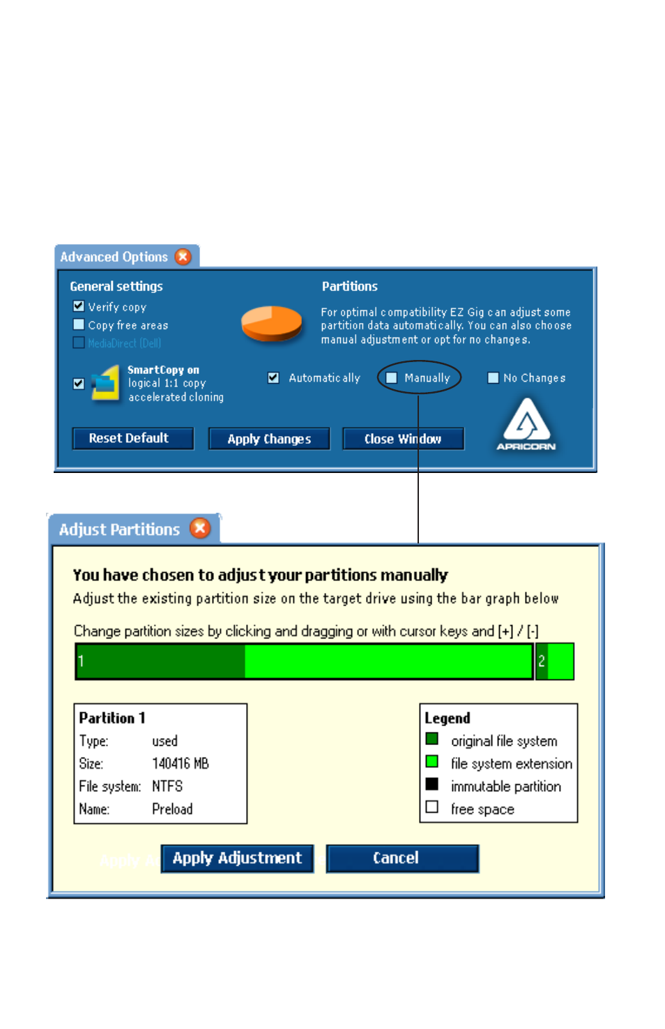 Partitions | Apricorn SATA Wire - USB 2.0 Interface to any 2.5" SATA Drive User Manual | Page 22 / 40