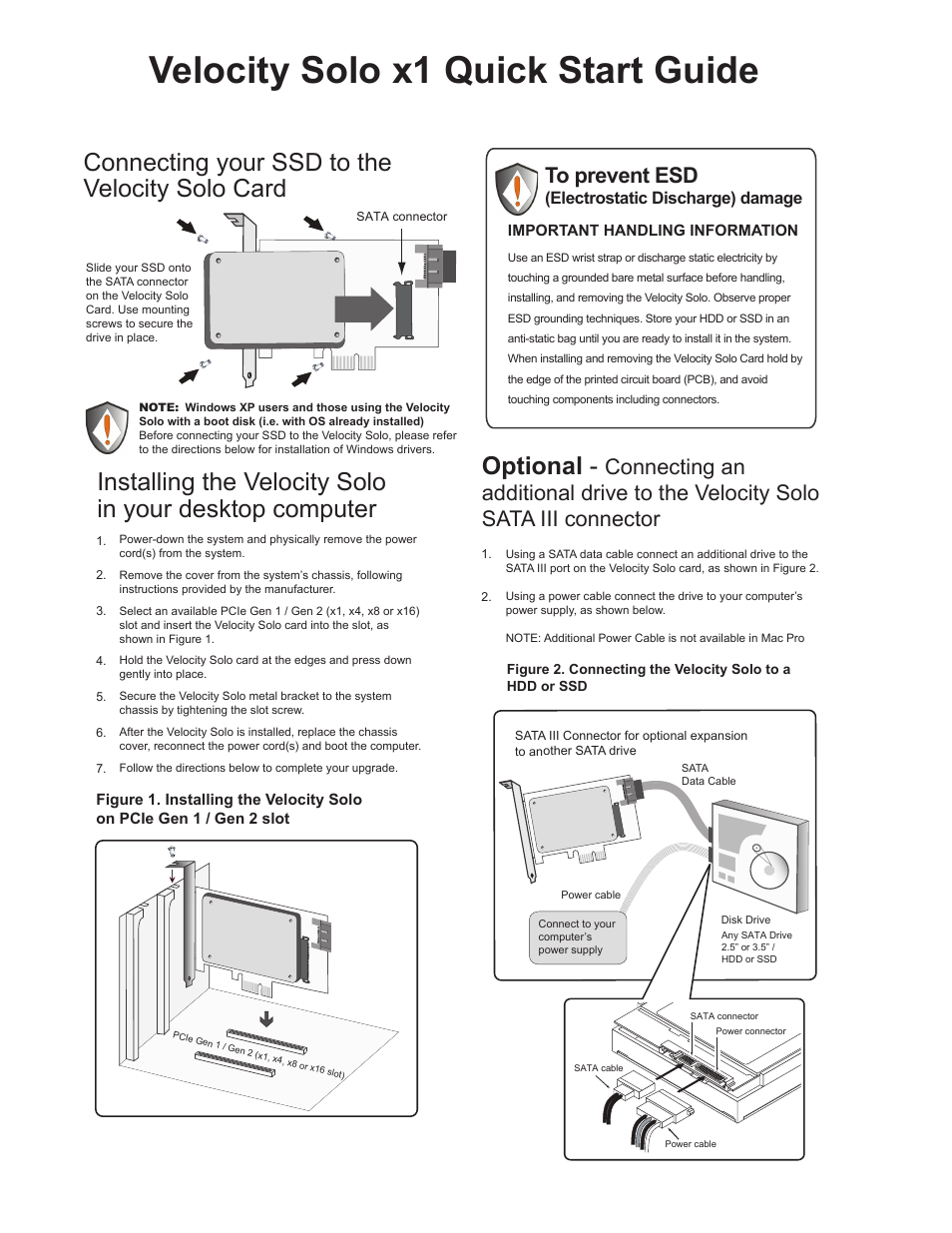 Apricorn Velocity Solo x1 - Performance SSD Upgrade Kit for Desktop PCs and MacPro User Manual | 2 pages