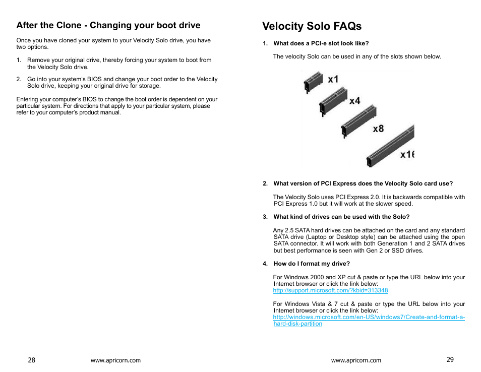 After the clone - changing your boot drive, Velocity solo faqs | Apricorn Velocity Solo - SSD Upgrade Kit for Desktop PCs User Manual | Page 15 / 20