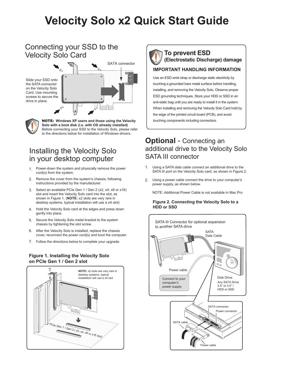 Apricorn Velocity Solo x2 - Extreme Performance SSD Upgrade Kit for Desktop PCs and MacPro User Manual | 2 pages