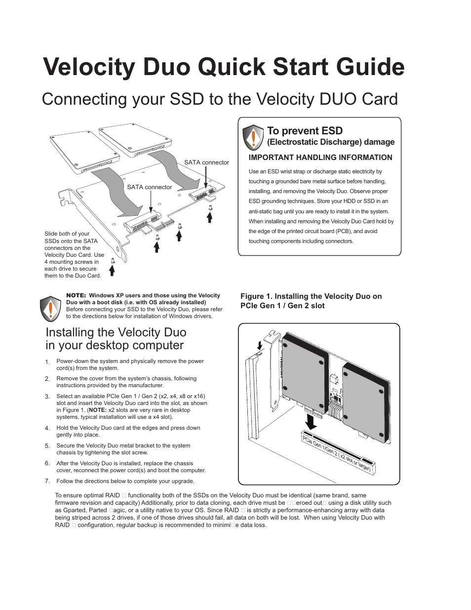 Apricorn Velocity Duo x2 - Dual SSD RAID Upgrade Kit for Desktop PCs and MacPro User Manual | 2 pages
