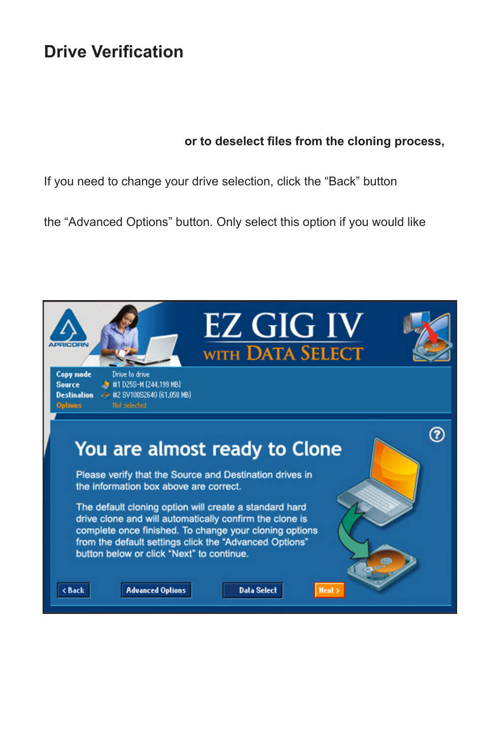 Drive verification | Apricorn EZ Gig IV Cloning Software with Data Select for Windows User Manual | Page 11 / 31