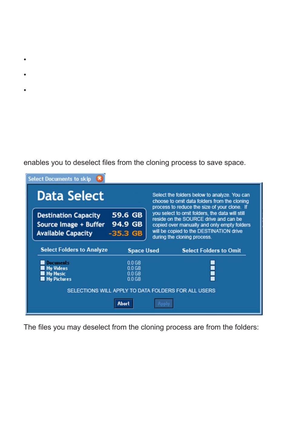 Using the data select feature | Apricorn EZ Gig IV Cloning Software with Data Select for Windows User Manual | Page 13 / 31
