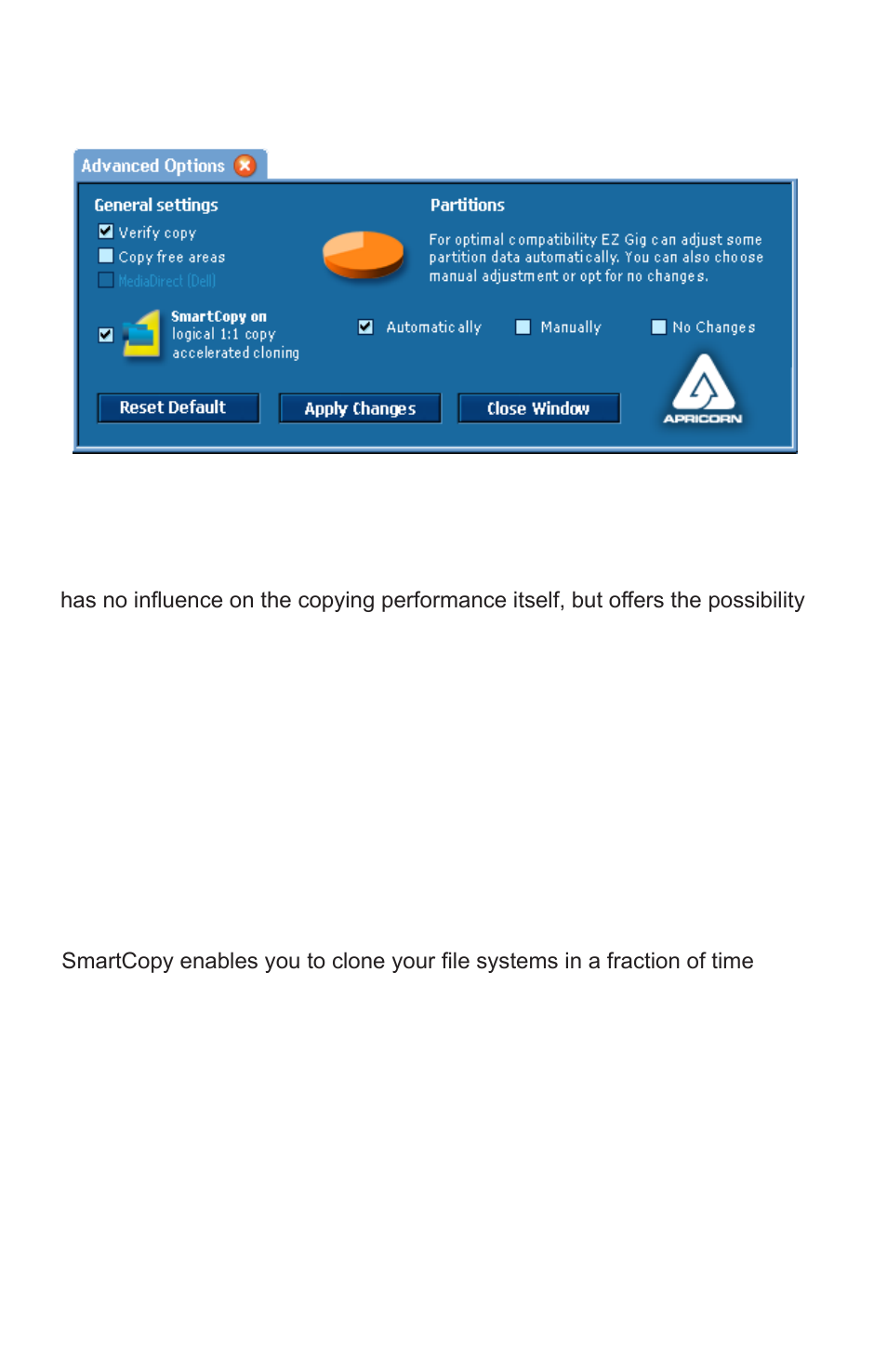 Advanced options | Apricorn EZ Gig IV Cloning Software with Data Select for Windows User Manual | Page 16 / 31
